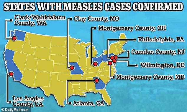 Cases of measles have been recorded in the highlighted states this year