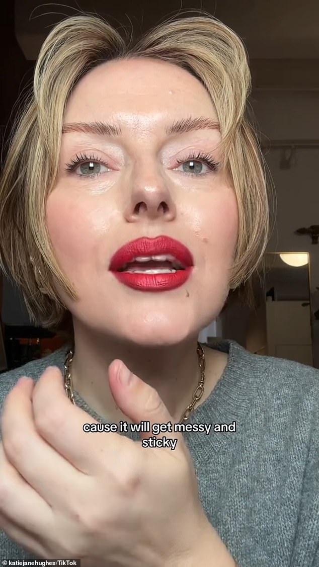 She suggested taking the lipstick with her to reapply throughout the day, but not taking the lip liner as she would only lose color in the center of the mouth.