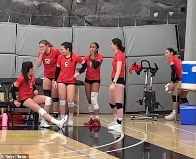 While the trans athletes reportedly played the entire match, the biological female athletes took turns warming up the bench