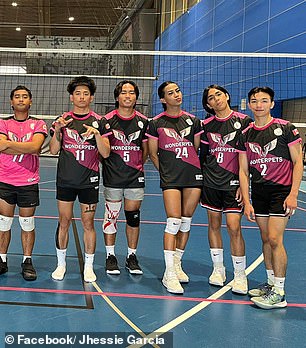 Transgender player Jhessi Garcia (second from right) on a boys volleyball team