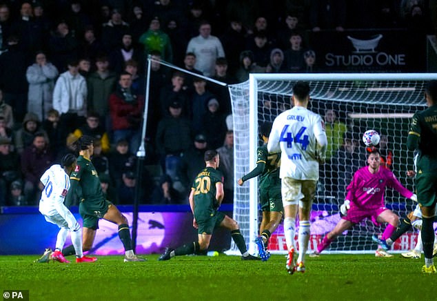 After scoring his first goal (pictured), Summerville assisted Georginios to put Leeds out of sight