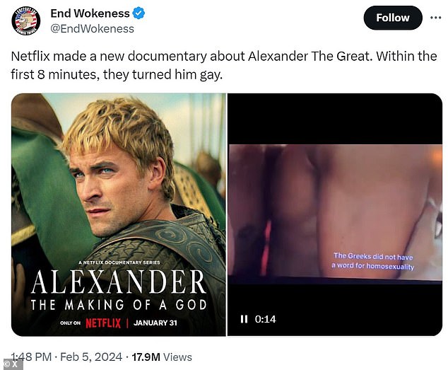 The firestorm started on Monday when X (formally Twitter) social media account End Wokeness – which is well known in far-right conservative circles – took to the microblogging site to air their grievances about Alexander: The Making Of A God.