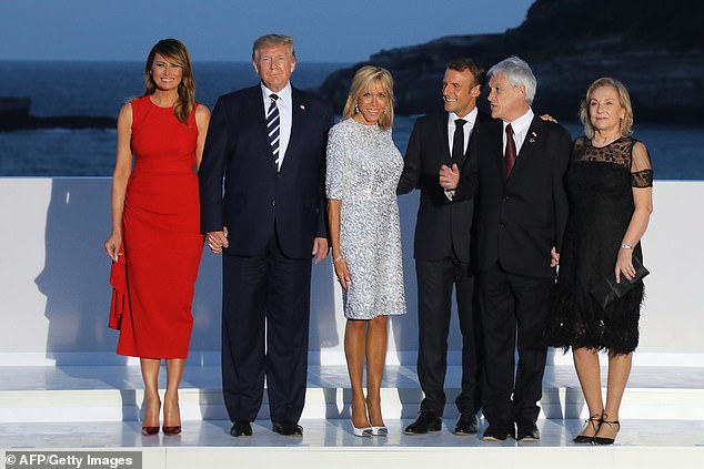 Pinera and his wife Cecilia Morel are seen with the President of France, Emmanuel Macron, and his wife Brigitte, and Donald and Melania Trump at the G7 summit in Biarritz in August 2019