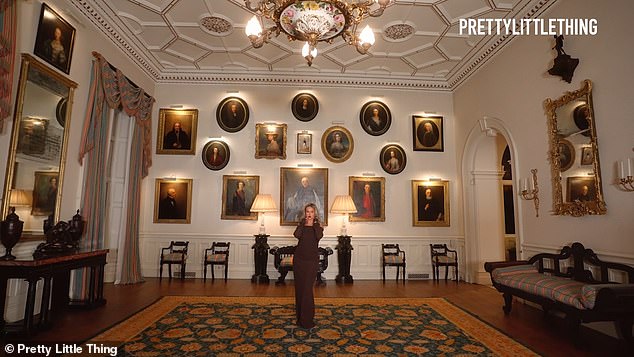 Channeling her inner country, she casually strolled through decadent rooms, wearing a brown figure-hugging dress that highlighted the glass house of personality.