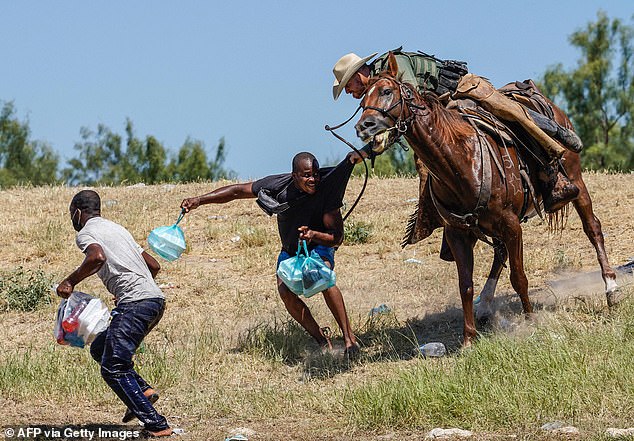 In September 2021, this president falsely accused mounted Border Patrol agents of beating Haitian migrants (above) who crossed the border illegally in Del Rio, Texas.  The whole episode - a hoax perpetrated from the presidential podium.