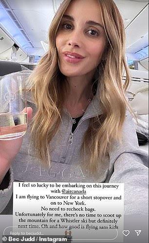 She shared a photo of herself sitting in her luxury capsule during her Air Canada flight as she prepared to fly to Vancouver, and then on to New York.