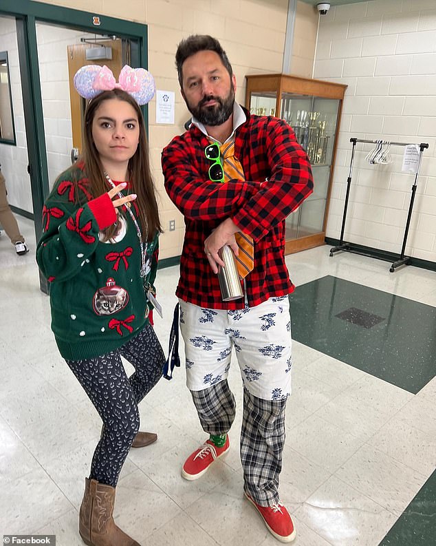 Photos on the school's social media pages showed Jordan posing with staff and students in fancy dress, once in an ugly Christmas sweater and mouse ears