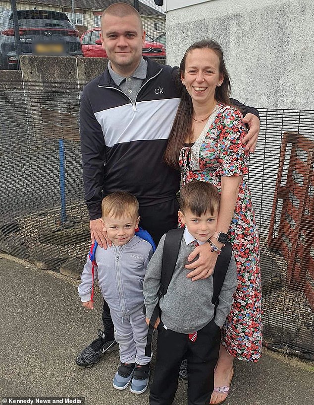 Mom Victoria Anderson, 29, with dad Sean Donnelly, 29, and their sons Angus (left), 3, and Archie (right), 5