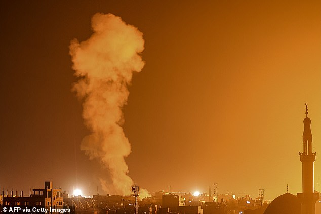 Smoke rises Wednesday during the Israeli bombardment of Rafah in the southern Gaza Strip