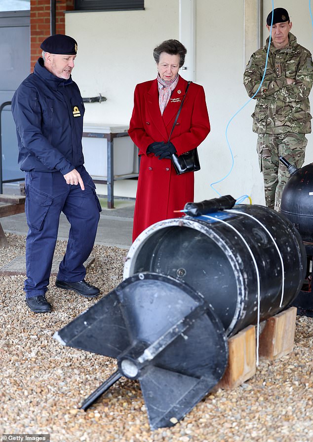 Lieutenant Darren Powell showed Anne an explosive during her visit to St George's Barracks