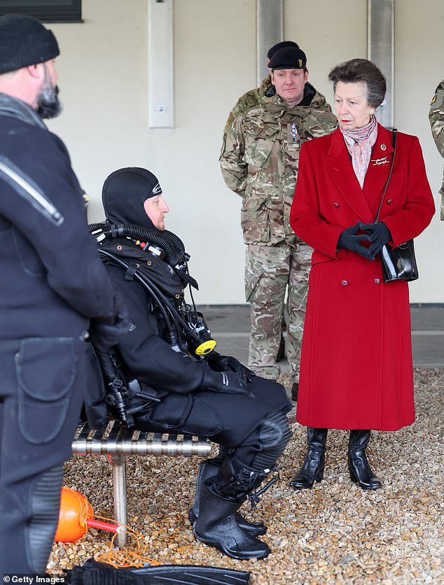 Anne bundled up against the cold in a pink paisley scarf and suede gloves, while her hair was swept back into her signature voluminous style