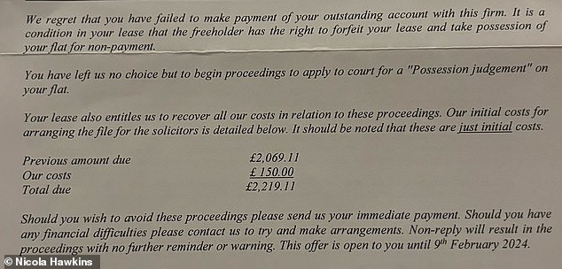 This year Mrs Hawkins decided not to pay the full service charge and paid £1,000