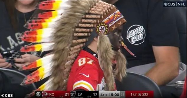 Holden Armenta, 9, was captured by CBS Sports cameras with team colors all over his face and a Native American headdress during a Chiefs game