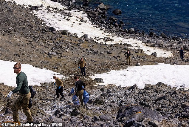 The cleanup is part of the Navy's 'One Tonne Challenge', which asks Navy personnel to volunteer their time to remove a tonne of waste from beaches around the world.