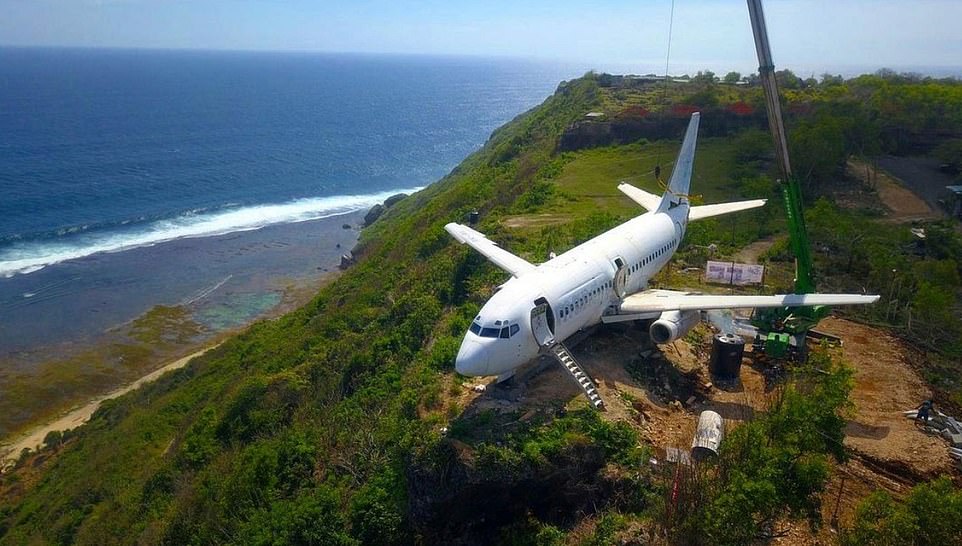 Felix says 'my dream has become reality' and he describes the whole thing as a 'crazy project'.  Above is a photo of the aircraft being lifted into position before the makeover