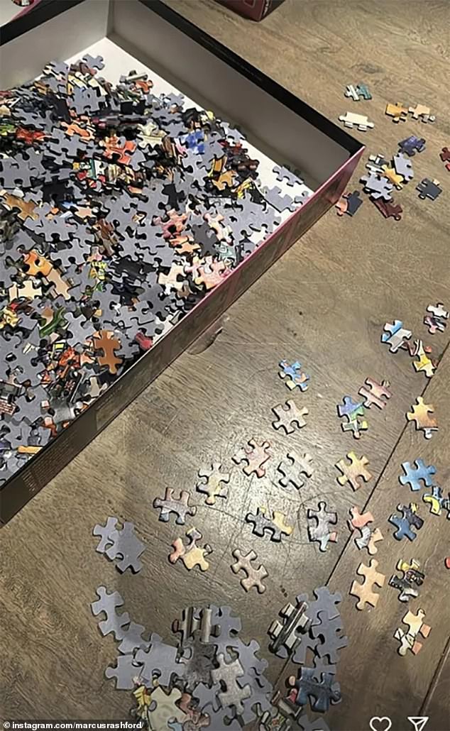 The 26-year-old shared a photo of himself tackling a 1,000-piece puzzle at home