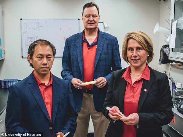 Researchers Binh Vu (left), Richard Willson (center) and Katerina Kourentzi (right) developed a glowstick test to identify emerging biothreats