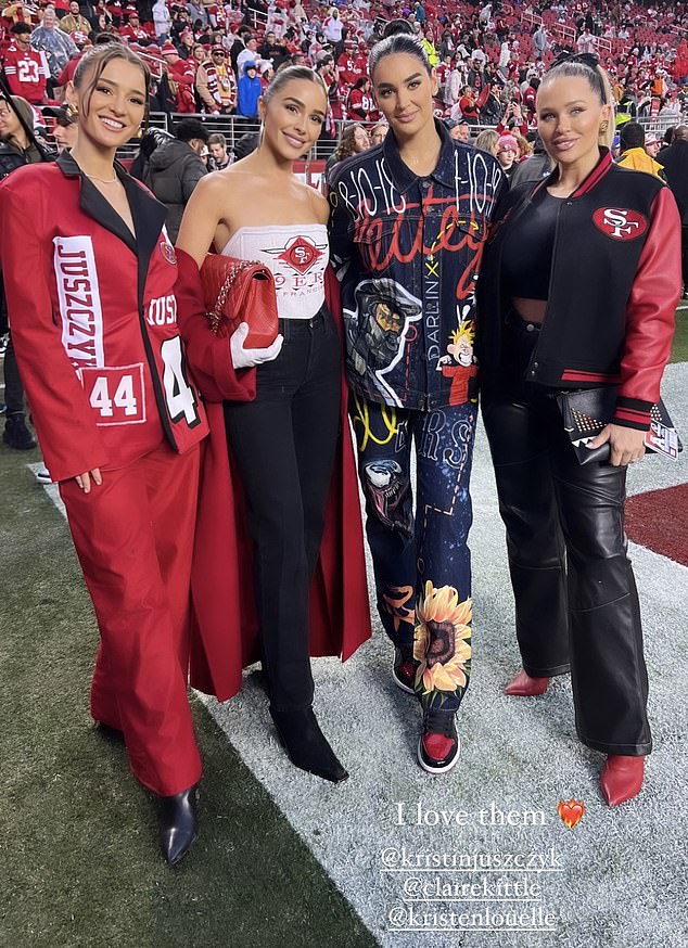 Kristin Juszczyk, Olivia Culpo, Claire Kittle and Kristen Louelle (left to right) were all on hand to cheer on the San Francisco 49ers against the Green Bay Packers