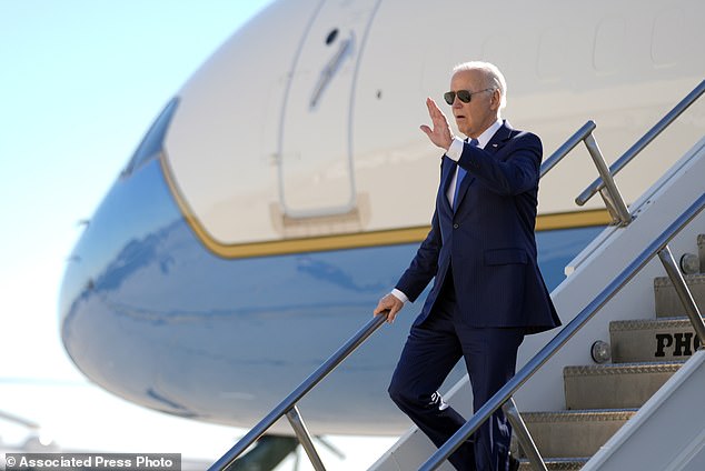 President Joe Biden arrives at John F. Kennedy International Airport in New York on Wednesday, February 7, 2024, to travel to Manhattan to attend fundraisers