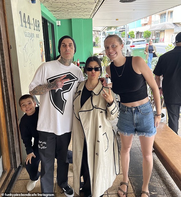 Elsewhere during their visit to Bondi Beach, the couple also stopped to pose for photos with enthusiastic fans as they walked into vegan cafe Funky Pies.