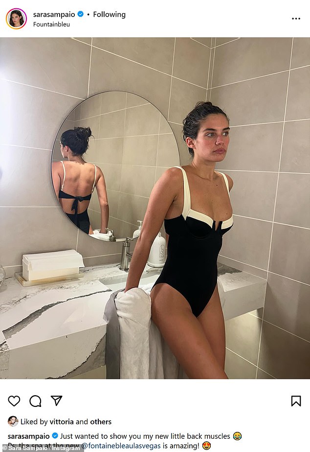 Just two days earlier, Sampaio strutted her stuff in a one-piece swimsuit with her dark locks