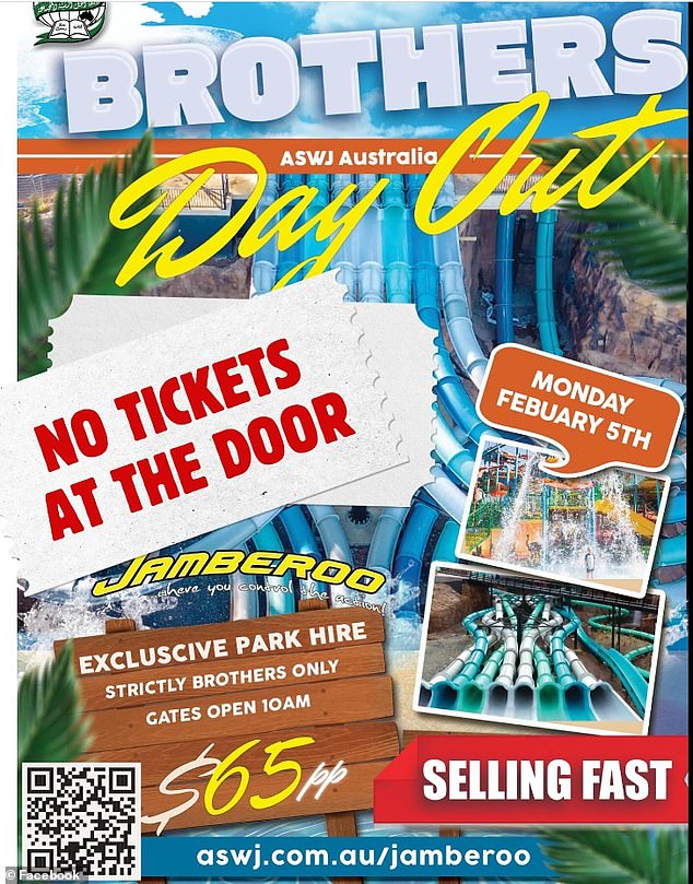 Organizers of the 'strictly for brothers only' event had reportedly requested that there be no female staff on shifts.  (Pictured: the poster for the event)