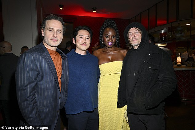 There was also another reunion of the main cast of The Walking Dead, as Steven Yeun (Glenn Rhee) and Norman Reedus (Daryl Dixon) posed with Lincoln and Gurira