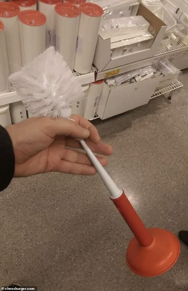 Another person noticed a plunger on the end of a toilet brush scrubber, which means that if you use either end, you have to touch the other side