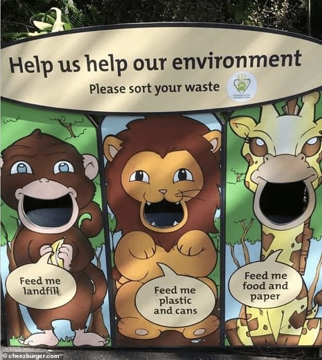 Elsewhere, at Wellington Zoo in New Zealand, these bins look like they're teaching children that animals like to be fed garbage