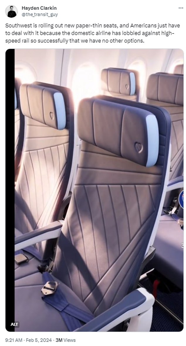 1707383359 514 Southwest Airlines is mocked over new seats that look paper