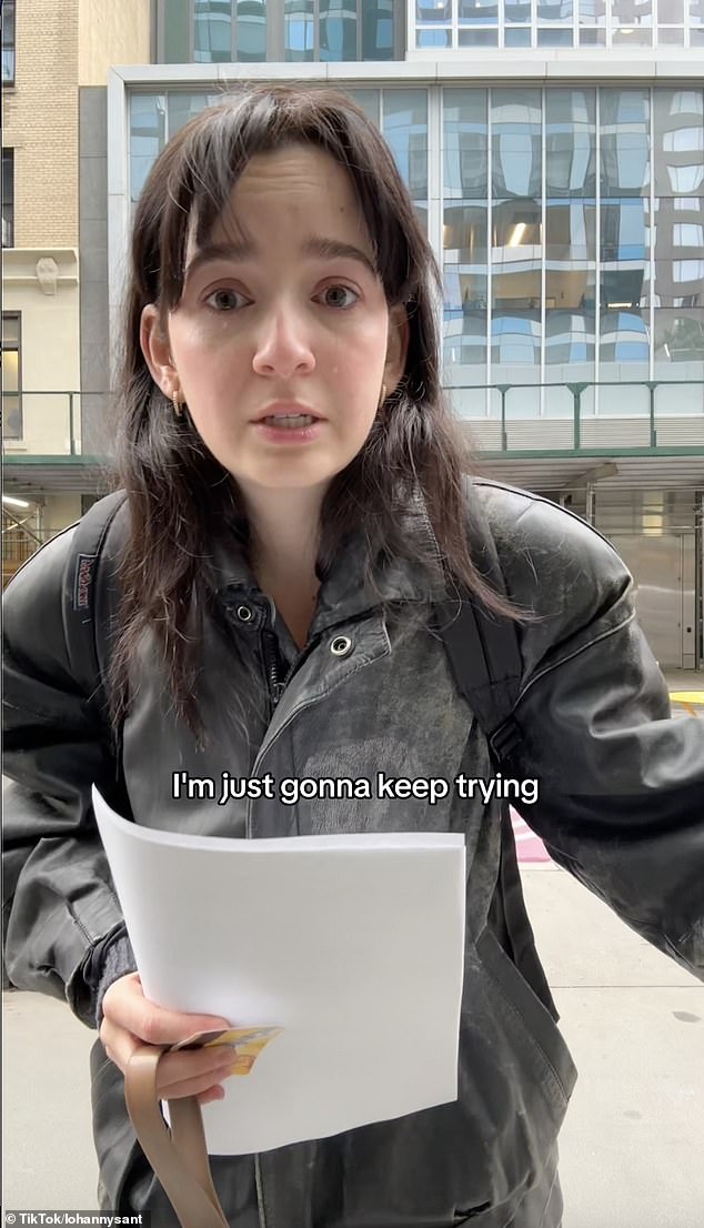 Santos – who vowed to 'keep trying' as she cried (pictured above) isn't the only one currently unable to find a job in New York, as New York State Department of Labor data shows unemployment is rising