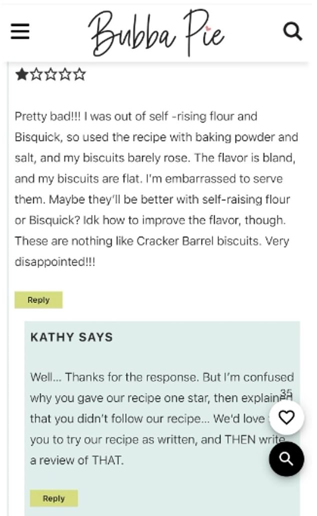 Other people were quick to give a one-star rating for a recipe they didn't follow at all