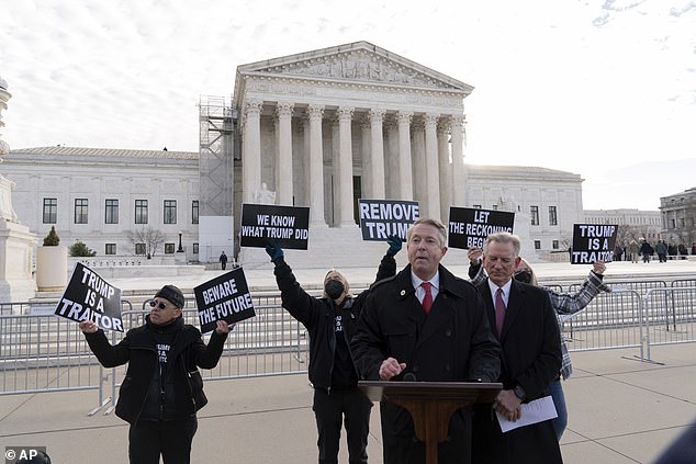 Sen. Roger Marshall R-Kan.  and Sen. Tommy Tuberville R-Ala.  speak to reporters outside the U.S. Supreme Court