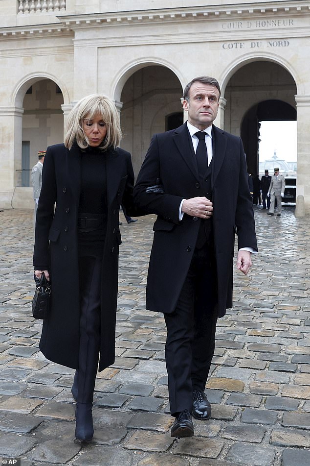 Sacre blue!  Biden accidentally wrote French President Emmanuel Macron, seen with his wife Brigitte Macron, out of the story.  During another iteration, he referred to the 