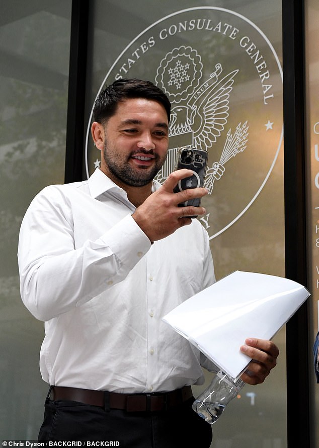 Roosters star Brandon Smith was all smiles after completing the paperwork for his trip to Vegas