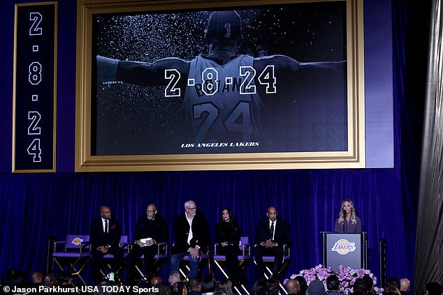 The first statue was unveiled in front of dozens of Lakers greats and season ticket holders