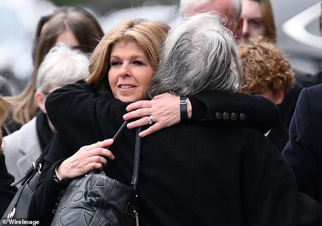 It's the first time Kate has presented the show since December (pictured at Derek's funeral last week)