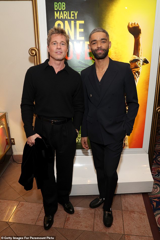 During the event, Brad posed for photos with the film's star, Kingsley Ben-Adir, who plays Bob Marley himself