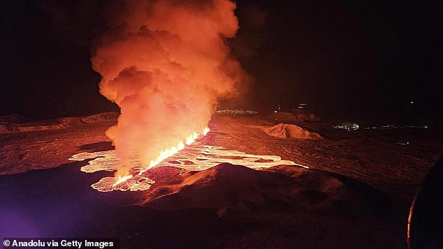 The pressure of the magma trapped beneath the Earth erupted into a two-mile-long fissure, spewing lava into the air.