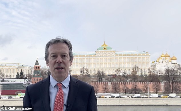 Pictured: British Ambassador to Russia Nigel Casey is seen in Moscow, near the Kremlin