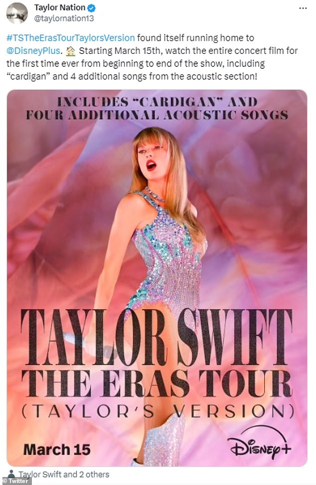 More good news for Swift fans: her Eras Tour film is coming exclusively to Disney+, with five additional songs not previously seen in theaters or in previous digital versions.