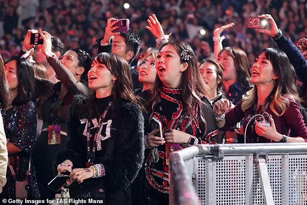 Fans can capture the show on their phones, but no professional or commercial photography equipment is allowed (stock photo of fans at Taylor's Tokyo show)