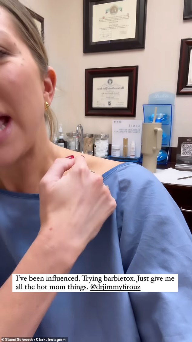 She pointed to her trapezius muscle and explained that she would be trying the procedure for the first time