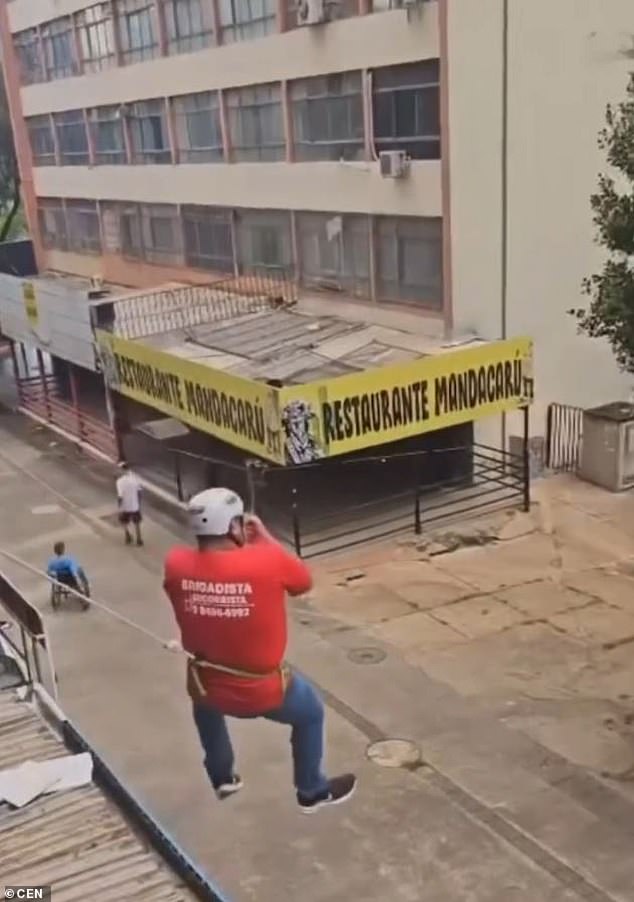 The man began his descent on the zipline, which was part of a firefighter course in Brazil