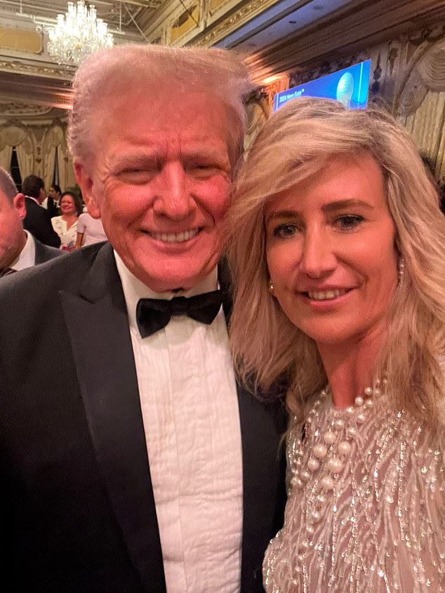 Lady Victoria, 47, wearing a dinner suit, wearing Donald Trump