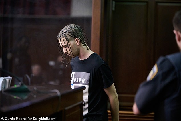 The 26-year-old wore his hair in braids and a graphic T-shirt that read 'PERP Positive Energy Positive Results' during his court hearing