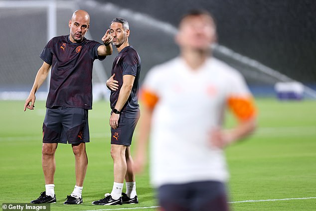 But nowadays even football purists are just as meticulous when it comes to set pieces (photo: Pep Guardiola with one of his coaches Carlos Vicens, who oversees Man City's set pieces)