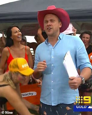 As Tim turned to talk to co-presenters Sarah Abo and Karl Stefanovic in the studio, a woman named Bianca unexpectedly pulled down his shorts, leaving the presenter very red-faced.