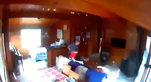 Stunning footage captured the moment the earthquake violently shook a house in Hawaii, sending a man and boy running frantically to escape