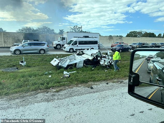 Dramatic photos and videos taken by passing motorists showed the burning wreckage and debris strewn across I-75 in Collier Country, Florida